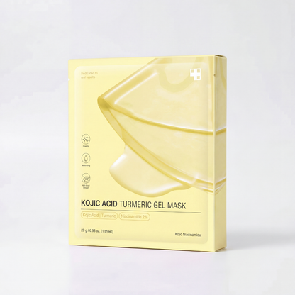 thejijo Kojic Acid Turmeric Gold Collagen Mask featuring a gold-colored facial mask and natural ingredients for skin brightening