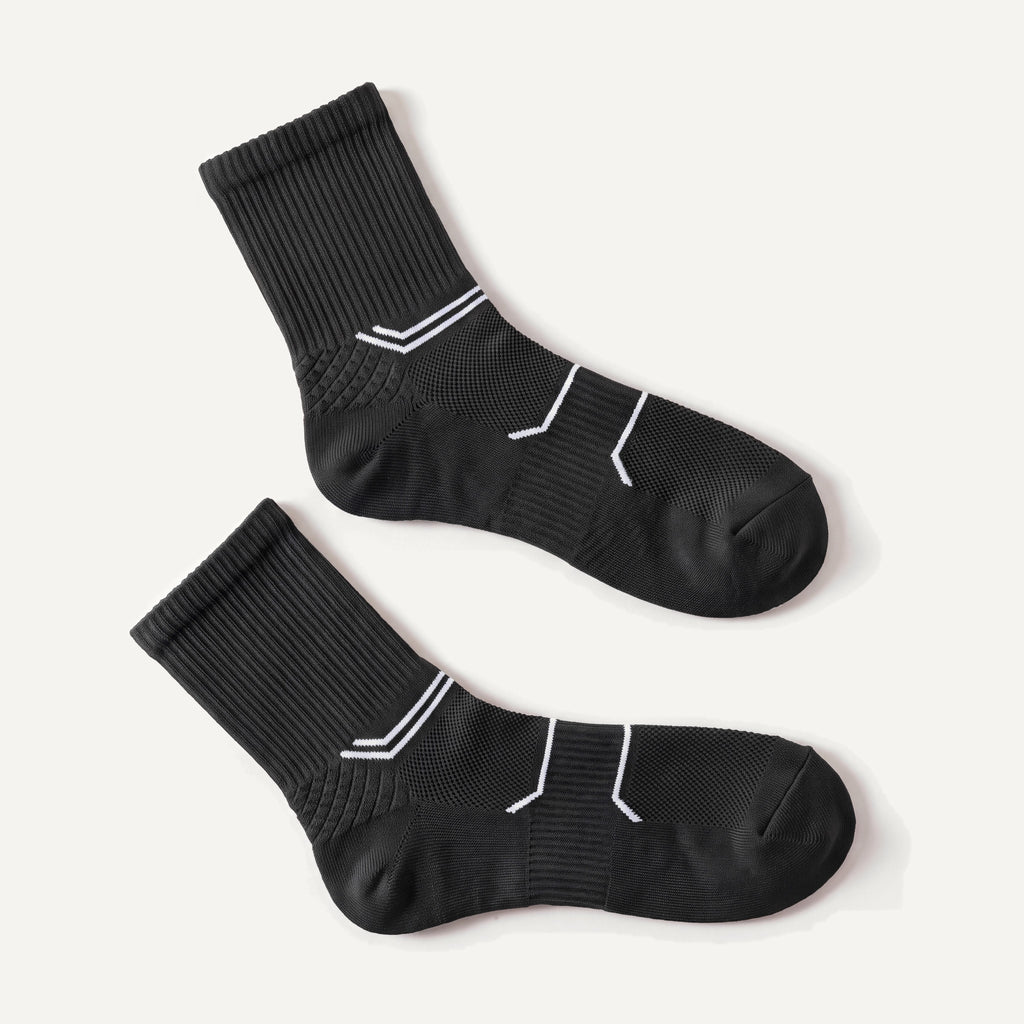 Crew Compression Socks in Black, pair laid flat