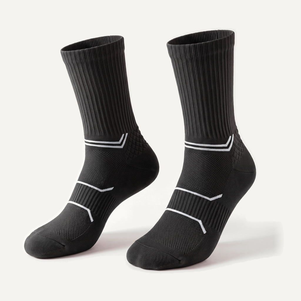 Crew Compression Socks in Black, pair, front three-quarter view