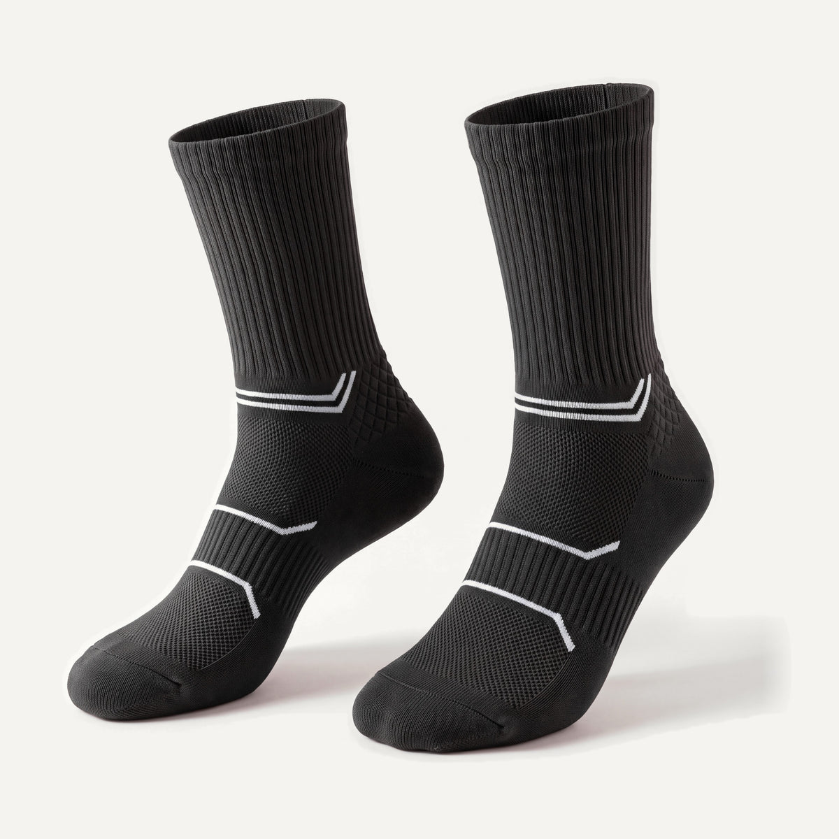 Crew Compression Socks in Black, pair, front three-quarter view
