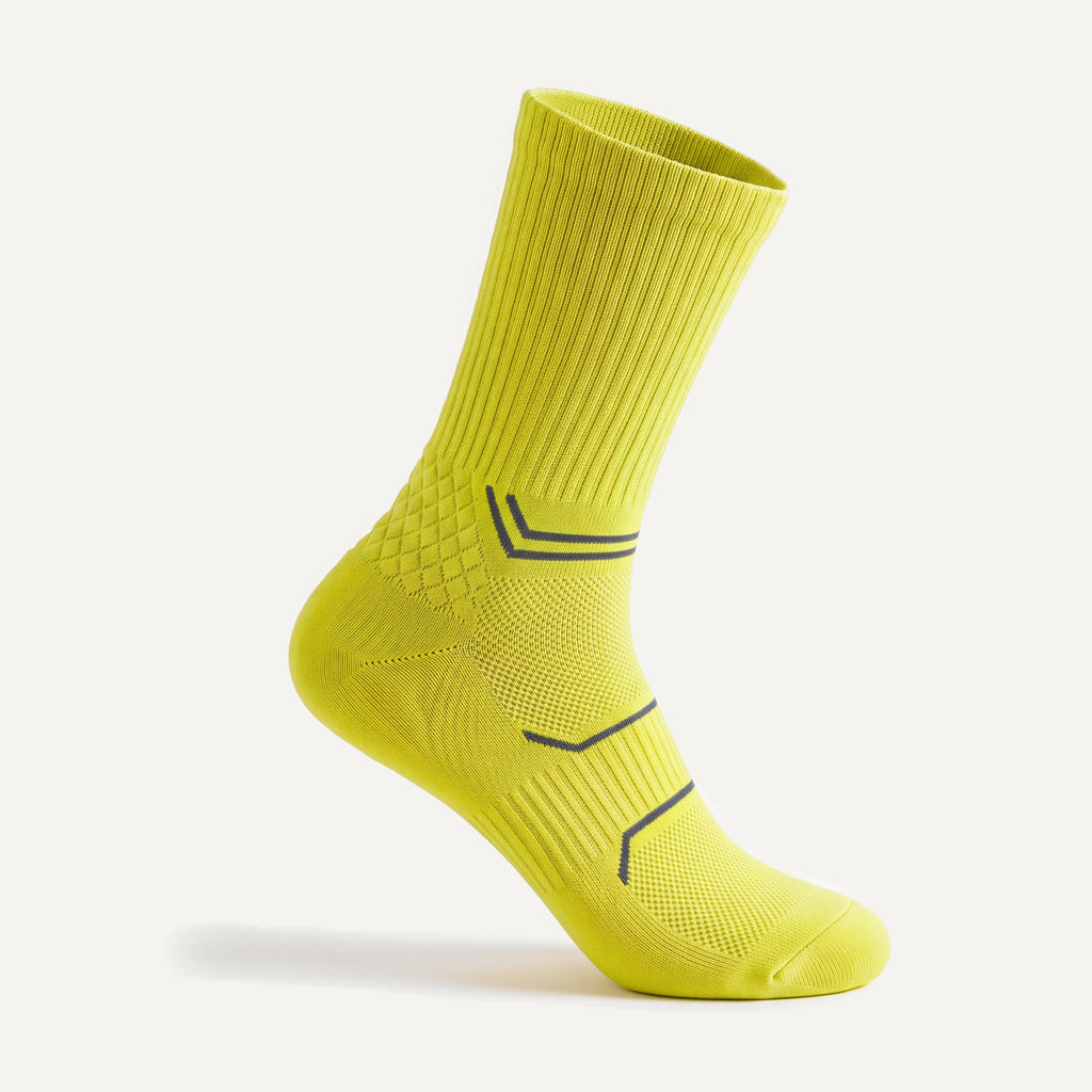 Crew Compression Socks in Neon Yellow, side view