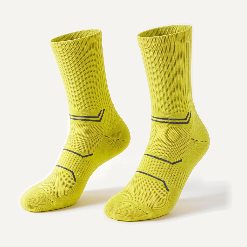 Crew Compression Socks in Neon Yellow, pair, front three-quarter view