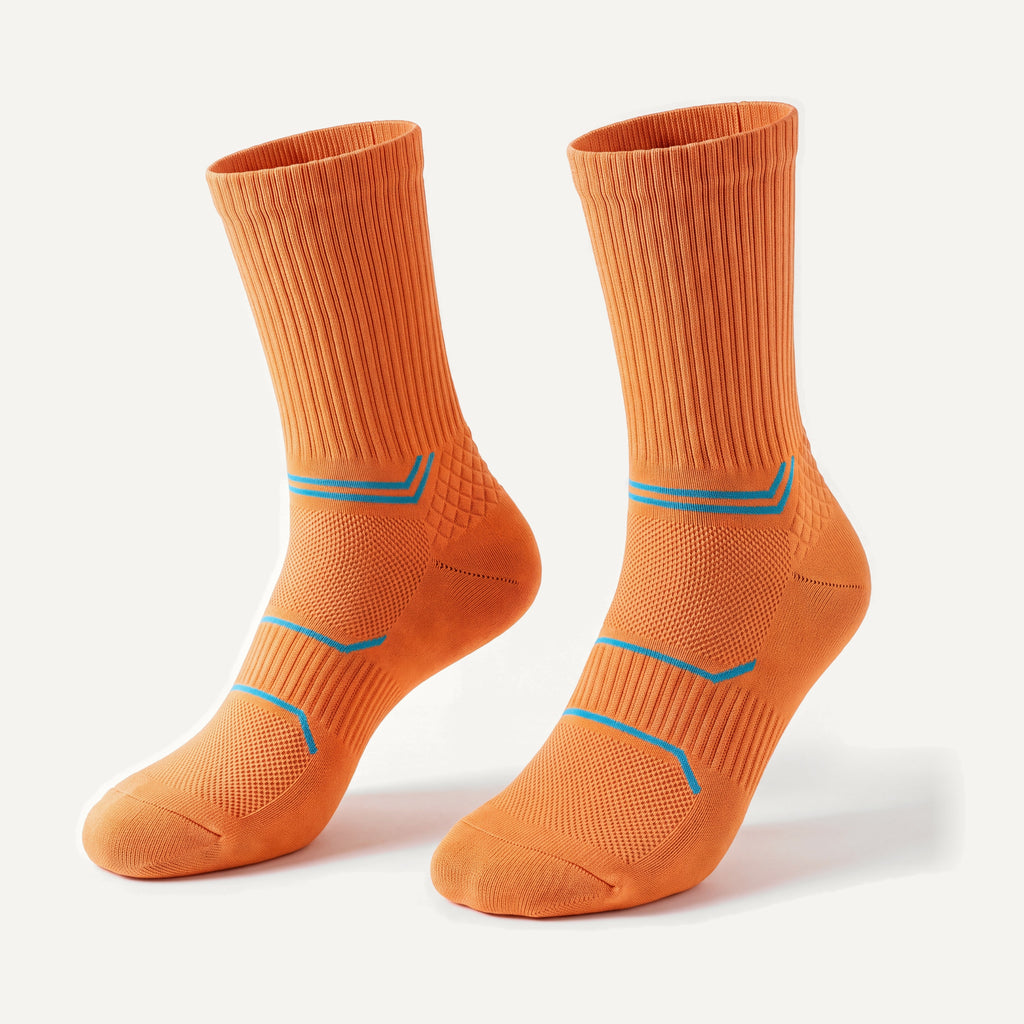 Crew Compression Socks in Orange, pair, front three-quarter view