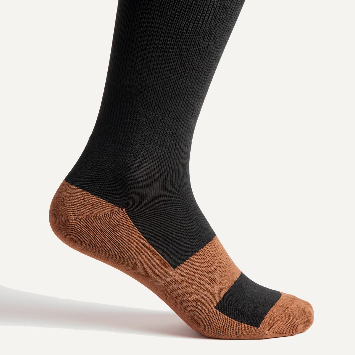 Knee-High Compression Socks in Black & Copper, close-up of the knit