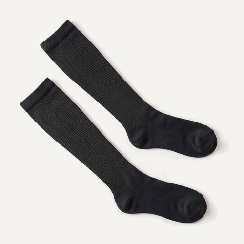 Knee-High Compression Socks in Black, pair laid flat