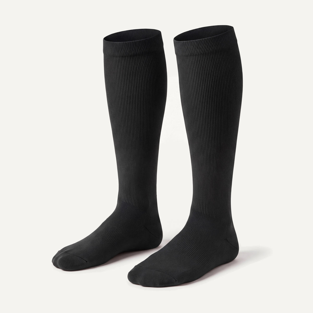 Knee-High Compression Socks in Black, pair, front three-quarter view