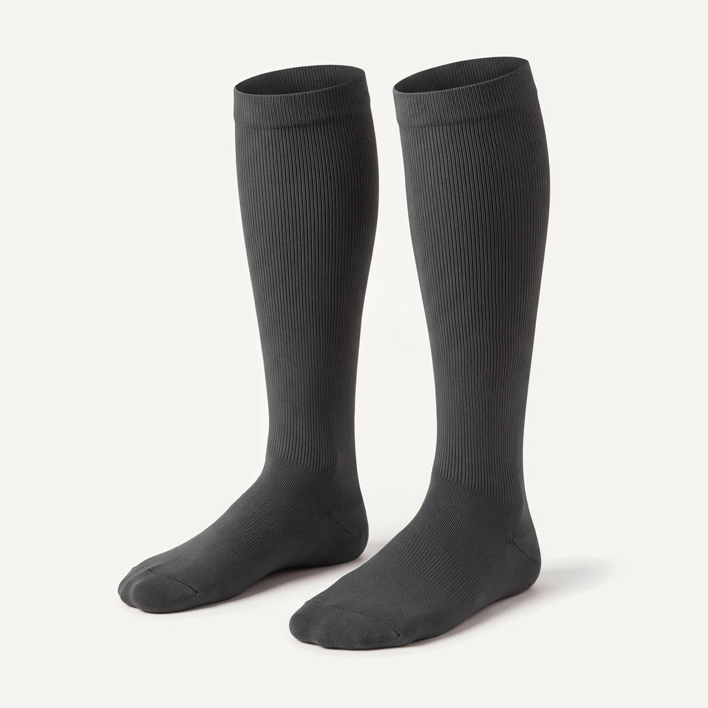 Knee-High Compression Socks in Charcoal Grey, pair, front three-quarter view
