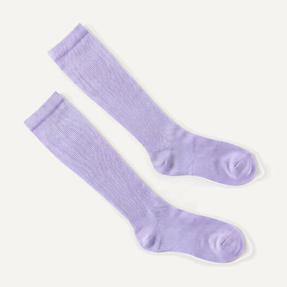 Knee-High Compression Socks in Lilac, pair laid flat