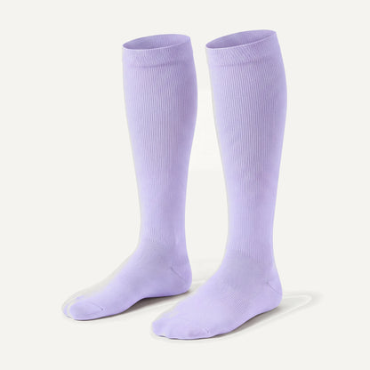 Knee-High Compression Socks in Lilac, pair, front three-quarter view
