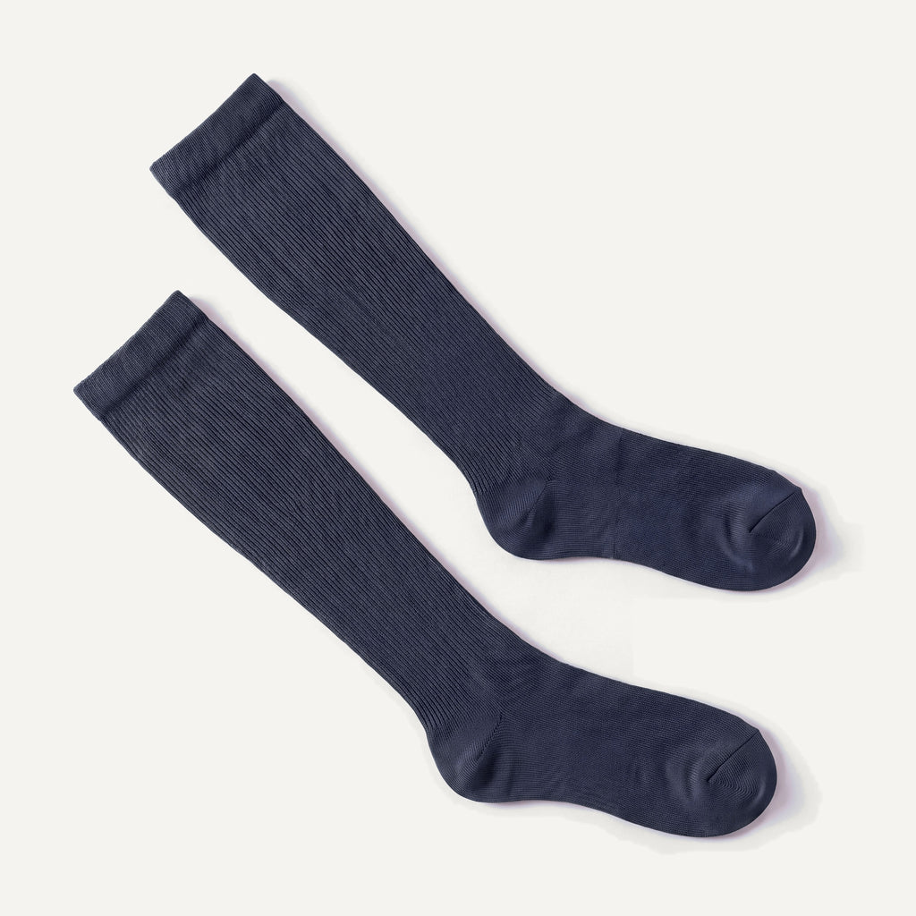 Knee-High Compression Socks in Midnight, pair laid flat