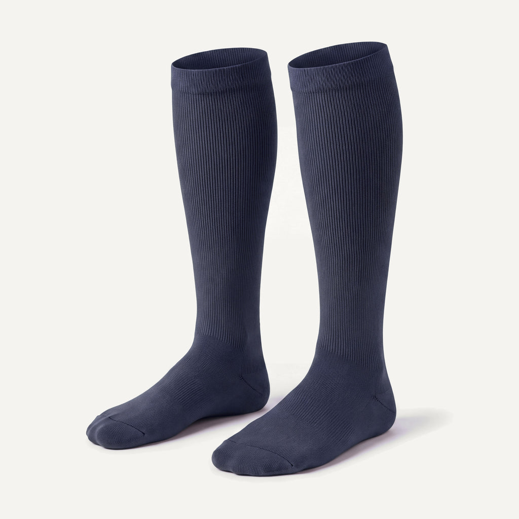 Knee-High Compression Socks in Midnight, pair, front three-quarter view