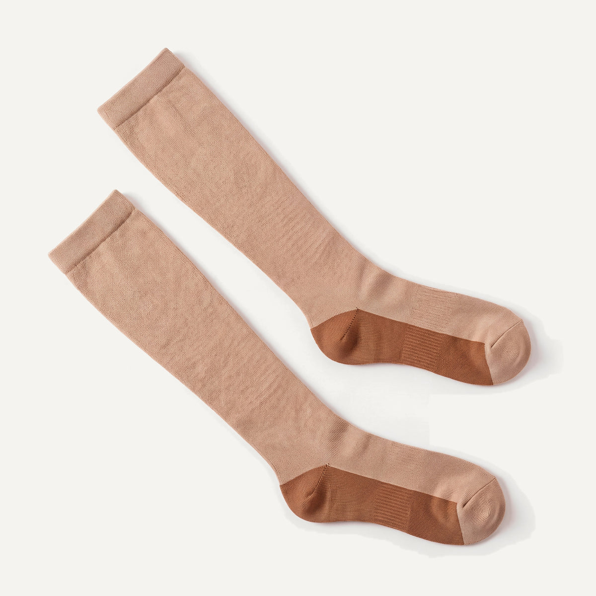 Knee-High Compression Socks in Nude & Copper, pair laid flat