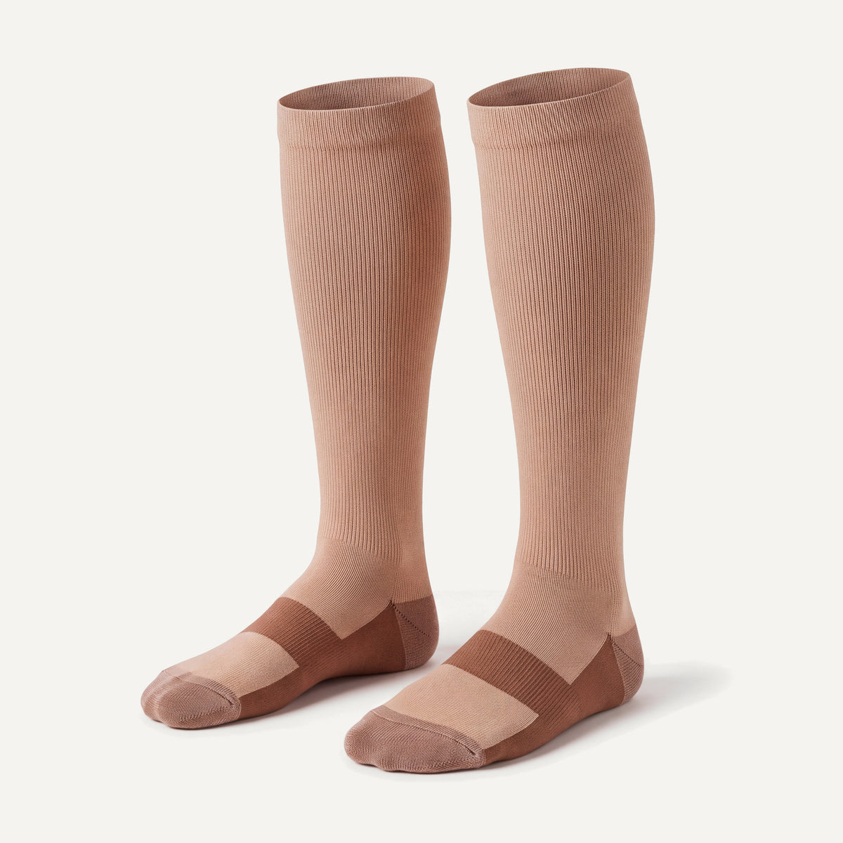 Knee-High Compression Socks in Nude & Copper, pair, front three-quarter view