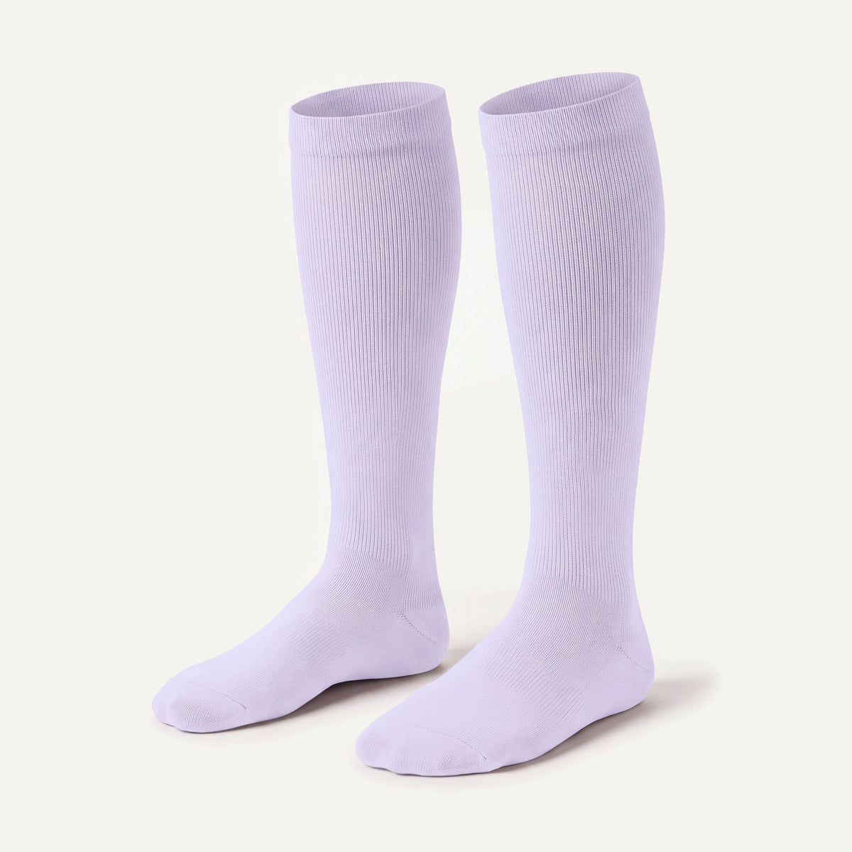 Knee-High Compression Socks in Pale Lavender, pair, front three-quarter view