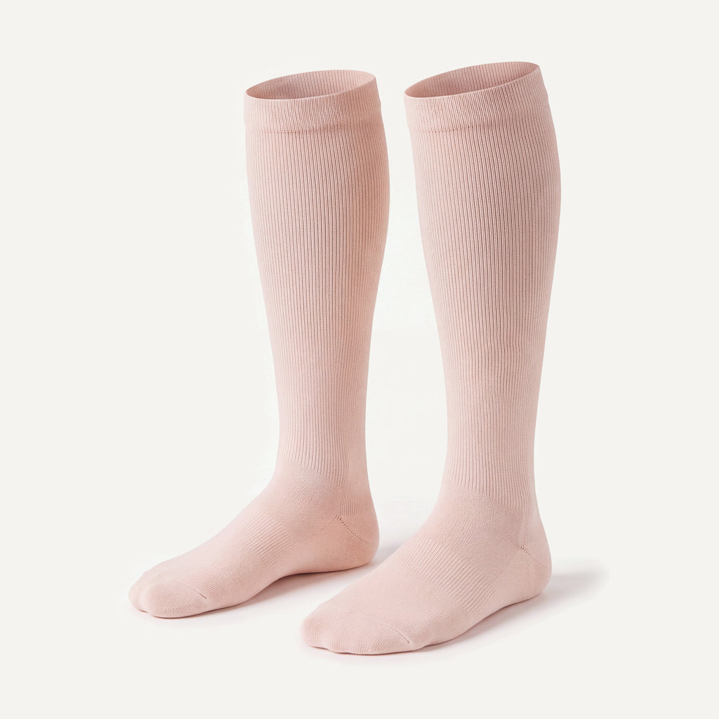 Knee-High Compression Socks in Shell, pair, front three-quarter view