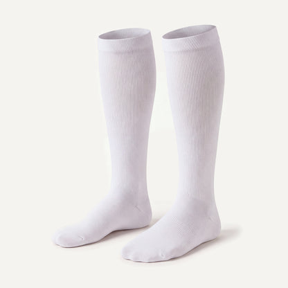 Knee-High Compression Socks in White, pair, front three-quarter view