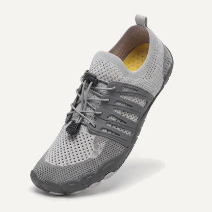 Attività Vie in Grey, standing on the toe, top view of the laces